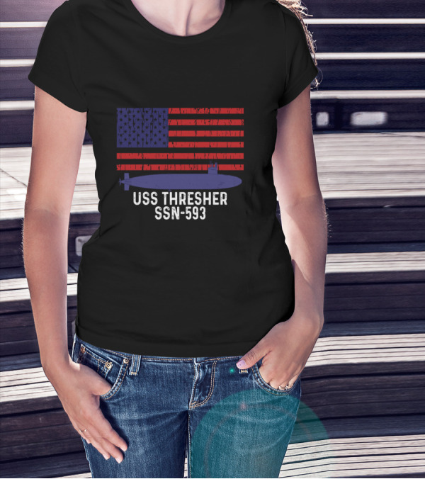 USS Thresher SSN-593 Vintage American Flag Submarine Navy T-Shirt