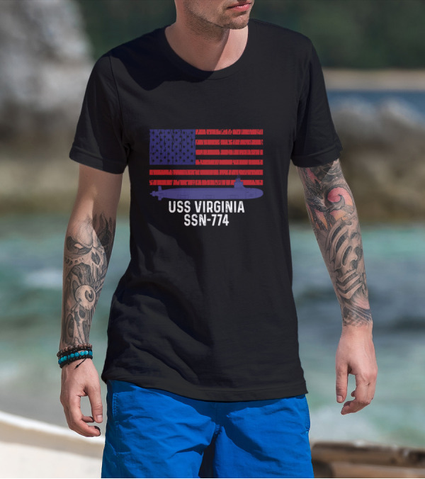 USS Virginia SSN-774 Submarine American Flag Vintage Navy T-Shirt