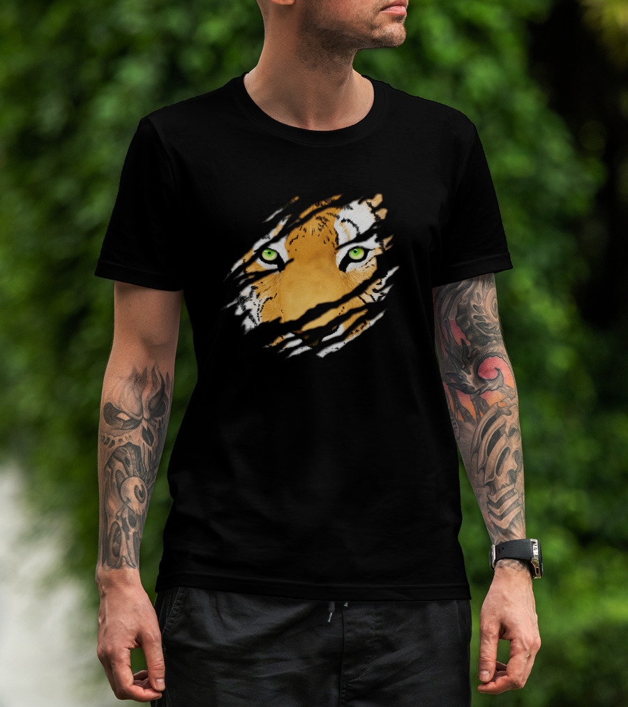 Tiger In Me Green-Eyed Wildlife Face Claw Marks T-Shirt