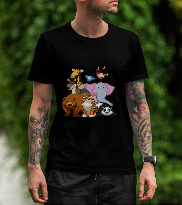 Zoo Animals Day World Wildlife Day Giraffe Elephant Tiger Panda Monkey Bear Kangaroo Bird T-Shirt