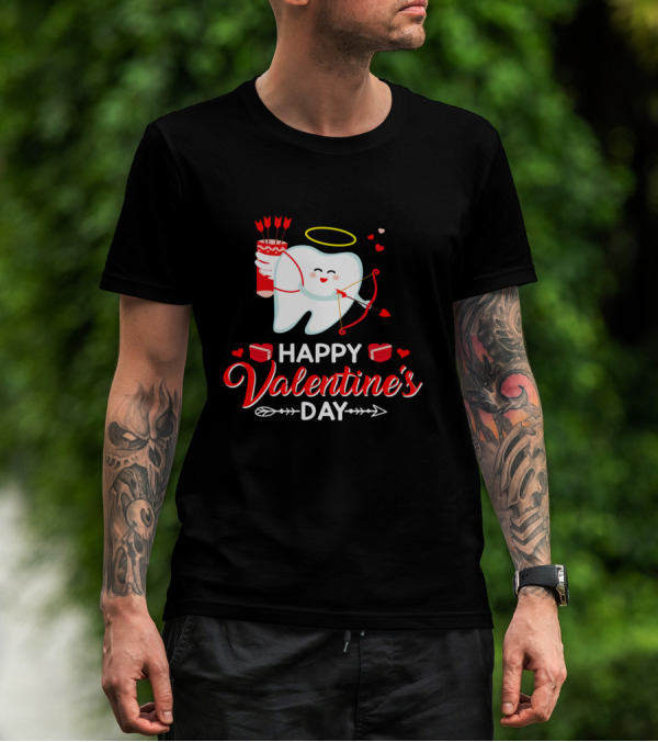 Happy Valentine's Day Cupid Tooth With Heart And Halo T-Shirt