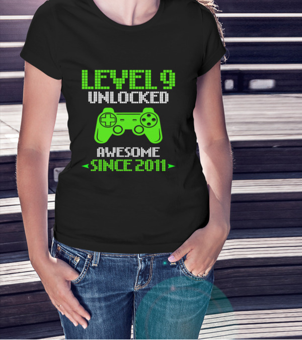 Level 9 Unlocked Video Game Awesome Since 2011 Controller T-Shirt