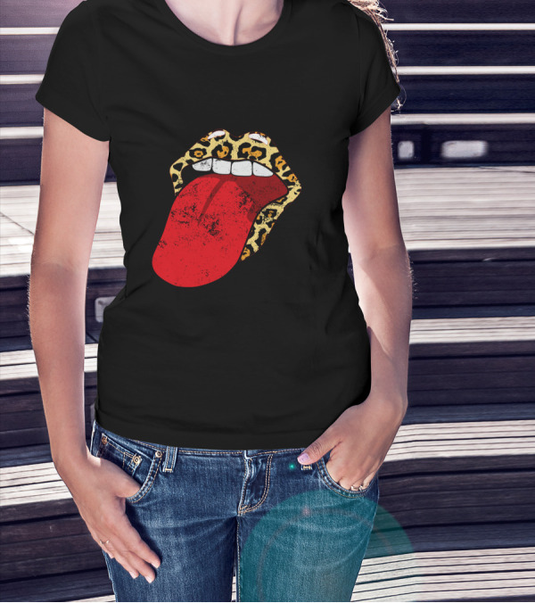 Leopard Lips Red Tongue Cheetah Trendy Rolling Iconic T-Shirt