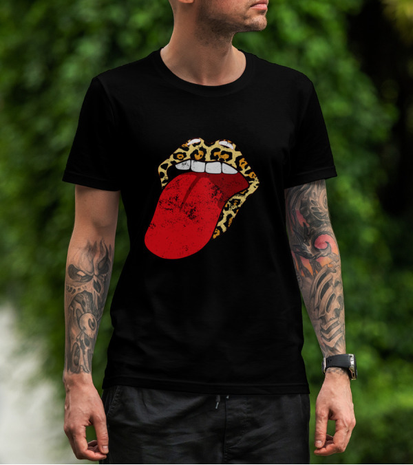 Leopard Lips Red Tongue Cheetah Trendy Rolling Iconic T-Shirt