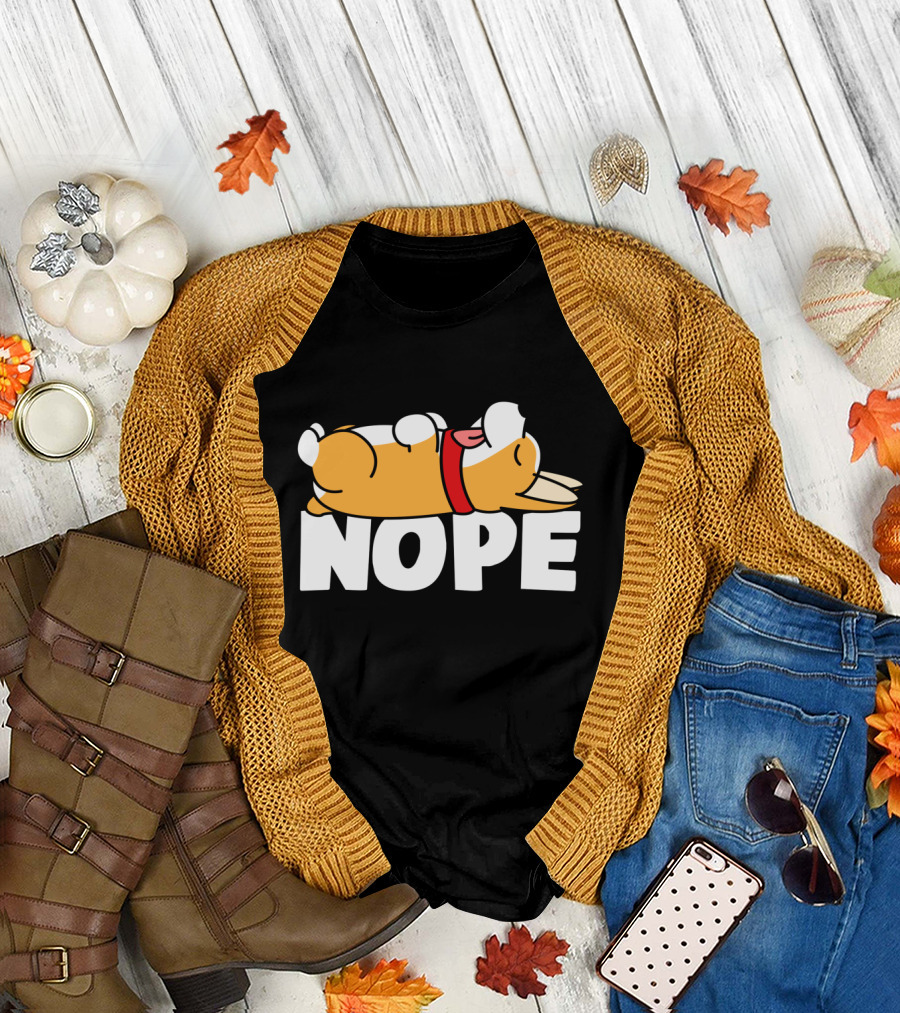 Napping Corgi Nope Lazy Dog Lover Funny T-Shirt
