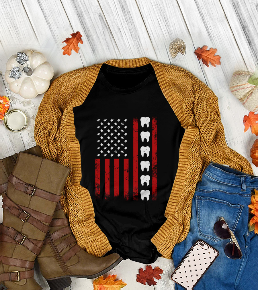 USA Tooth American Flag Patriotic Dentist Dad T-Shirt