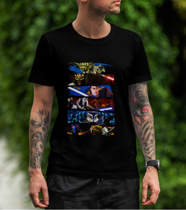 Star Wars The Clone Wars Character Panels Yoda Maul Anakin Grievous Clones T-Shirt