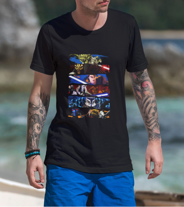 Star Wars The Clone Wars Character Panels Yoda Maul Anakin Grievous Clones T-Shirt