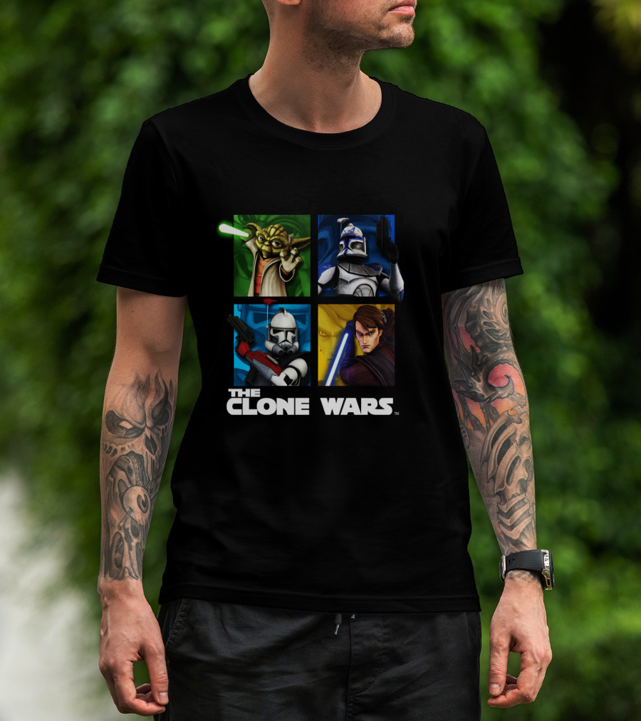 The Clone Wars Group Shot Yoda Anakin Clone Troopers Box Up T-Shirt