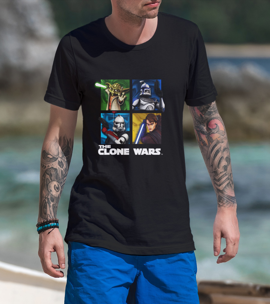The Clone Wars Group Shot Yoda Anakin Clone Troopers Box Up T-Shirt