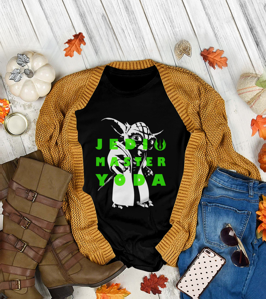 The Clone Wars Yoda Jedi Master Green Text Overlay T-Shirt