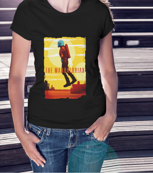 The Mandalorian Jet Pack Floating Scene With Yellow T-Shirt