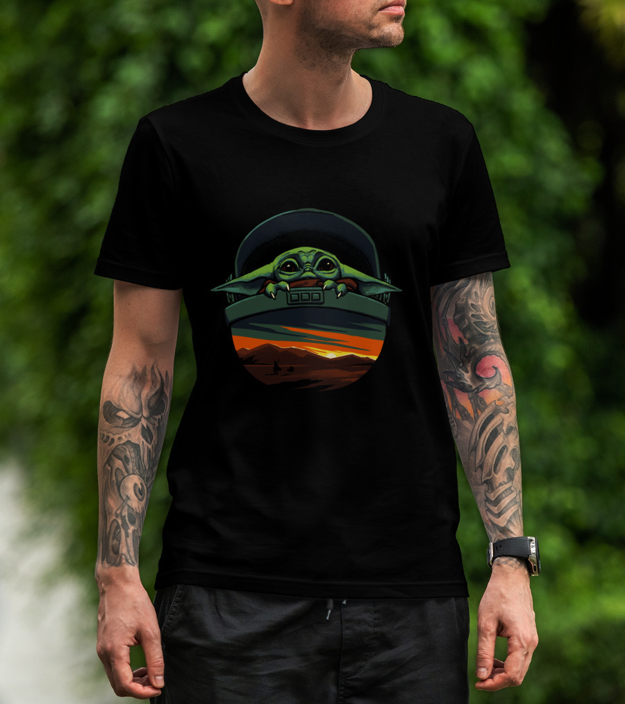 The Mandalorian The Child Sunset Helmet And Desert Horizon T-Shirt