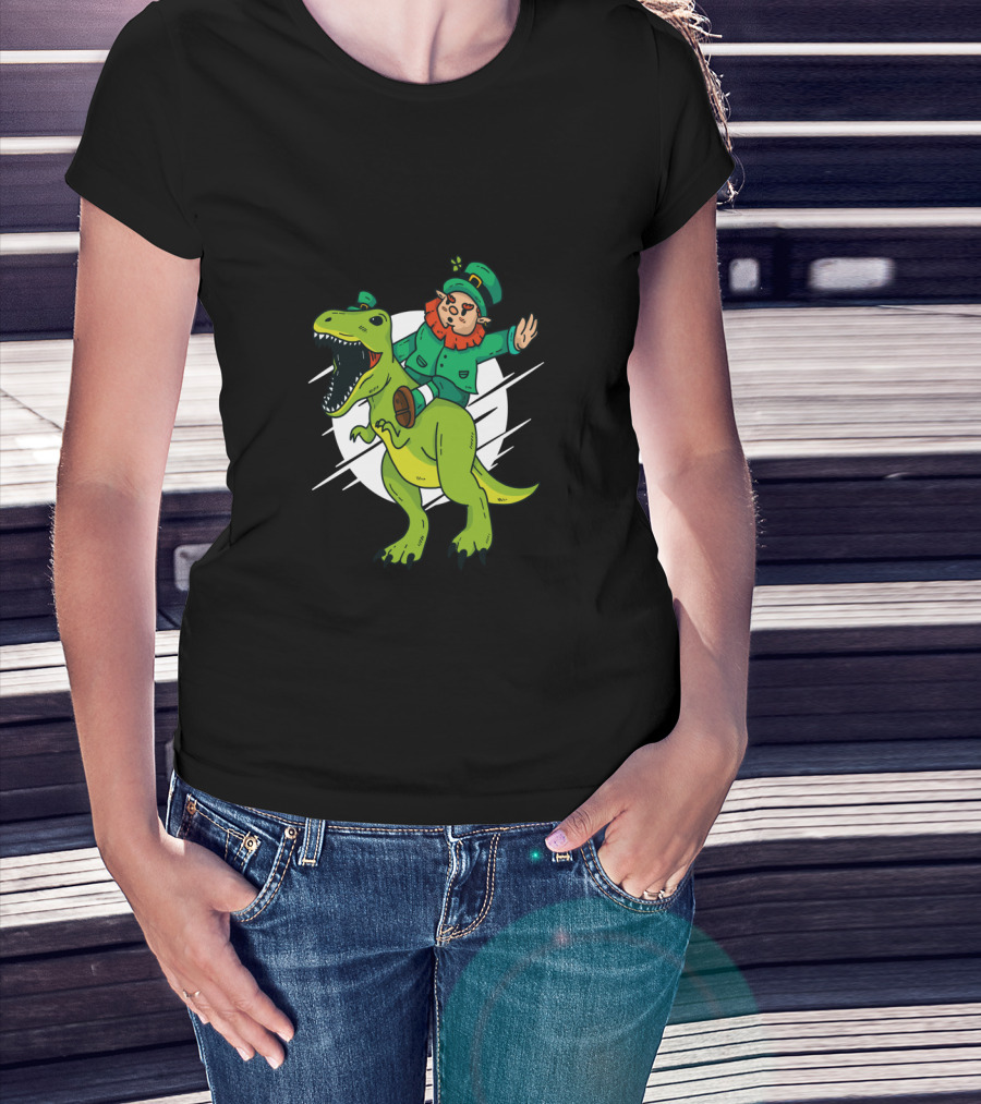 Leprechaun Riding Dinosaur Fantasy Adventure T-Shirt