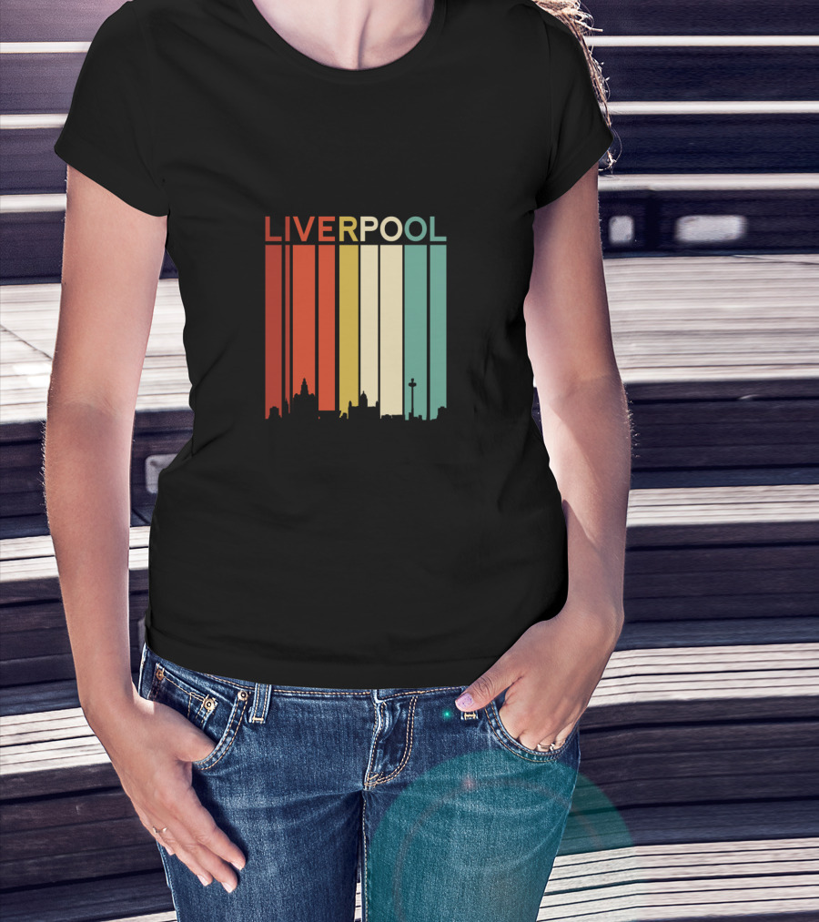 Liverpool England Skyline Retro Columns T-Shirt