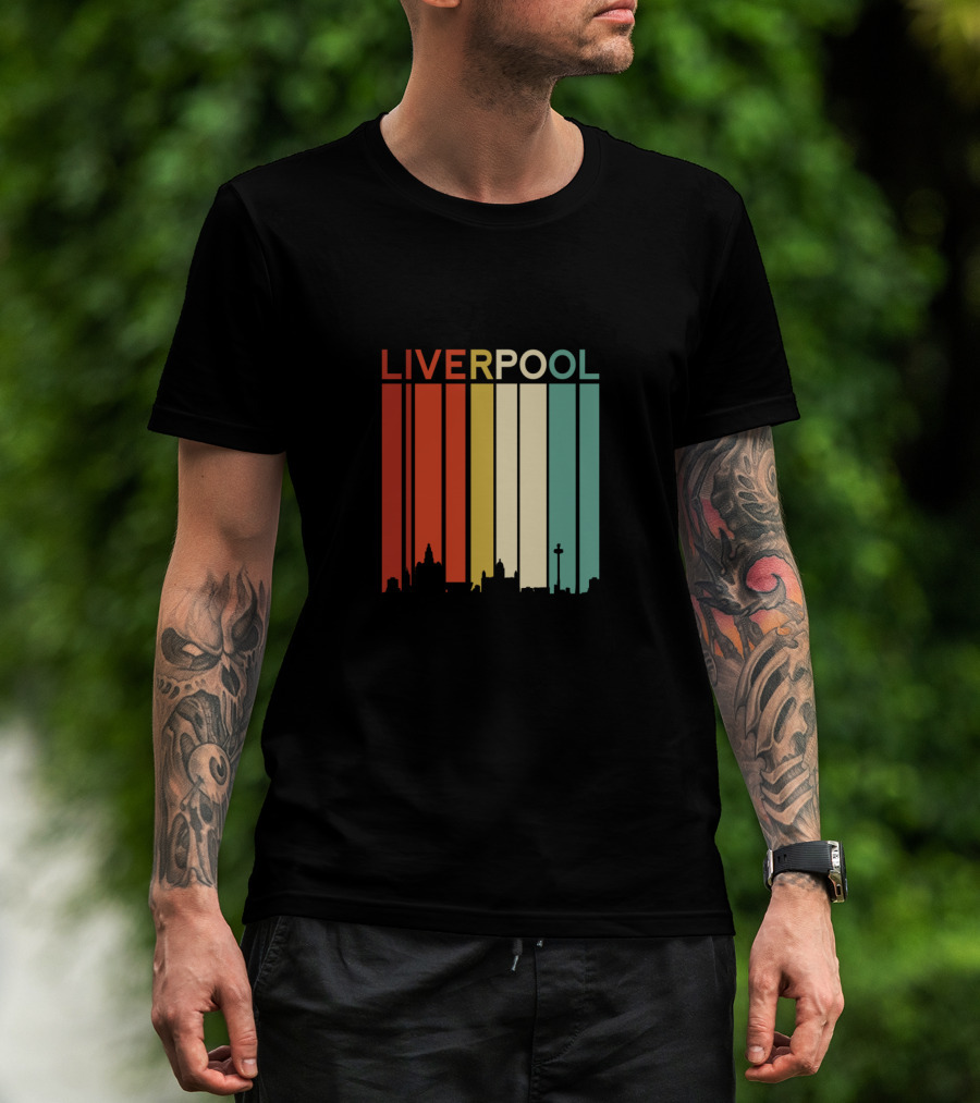Liverpool England Skyline Retro Columns T-Shirt