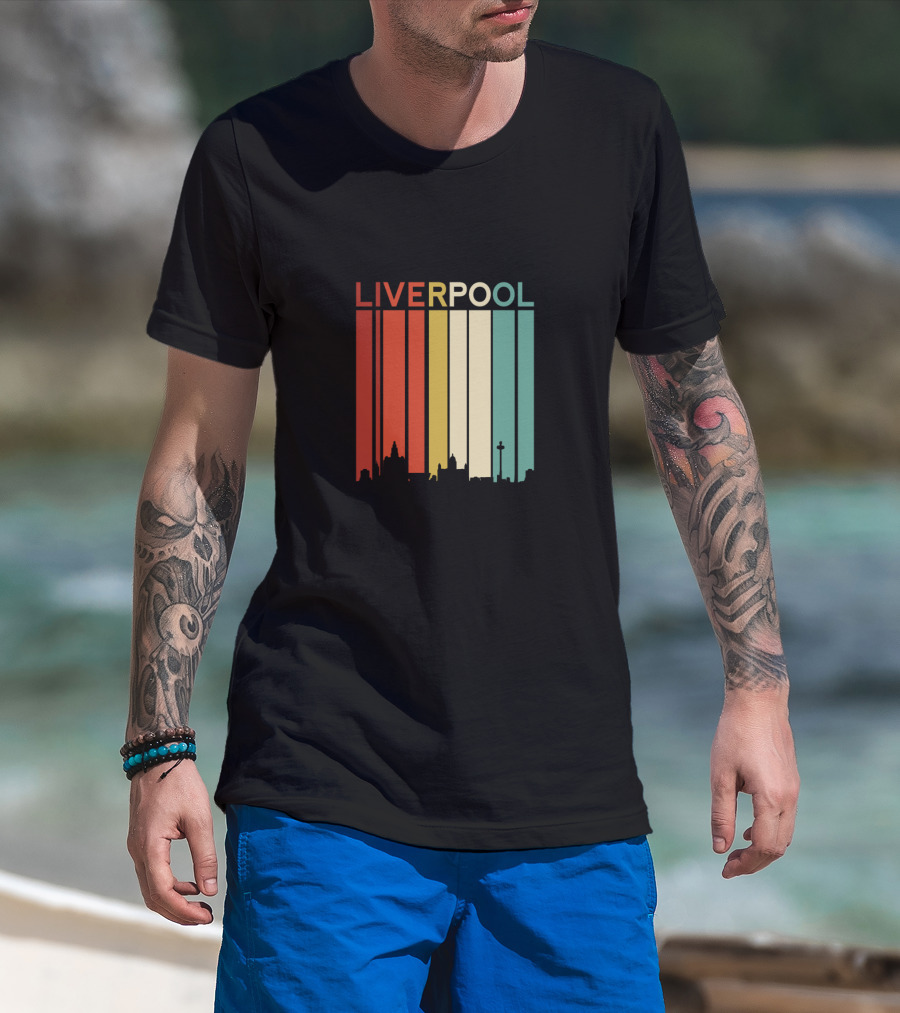 Liverpool England Skyline Retro Columns T-Shirt