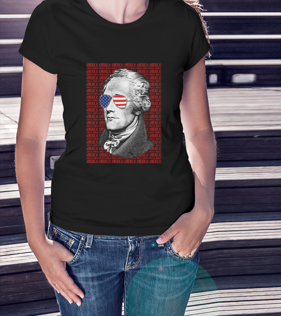 Alexander Hamilton America USA Patriotic Sunglasses Iconic American Flag T-Shirt