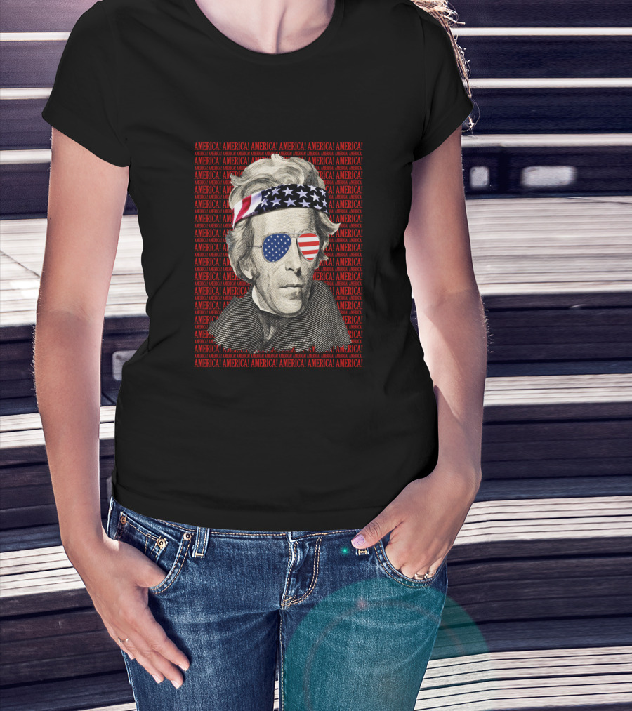 Andrew Jackson American Flag Bandana Sunglasses Patriotic USA America T-Shirt