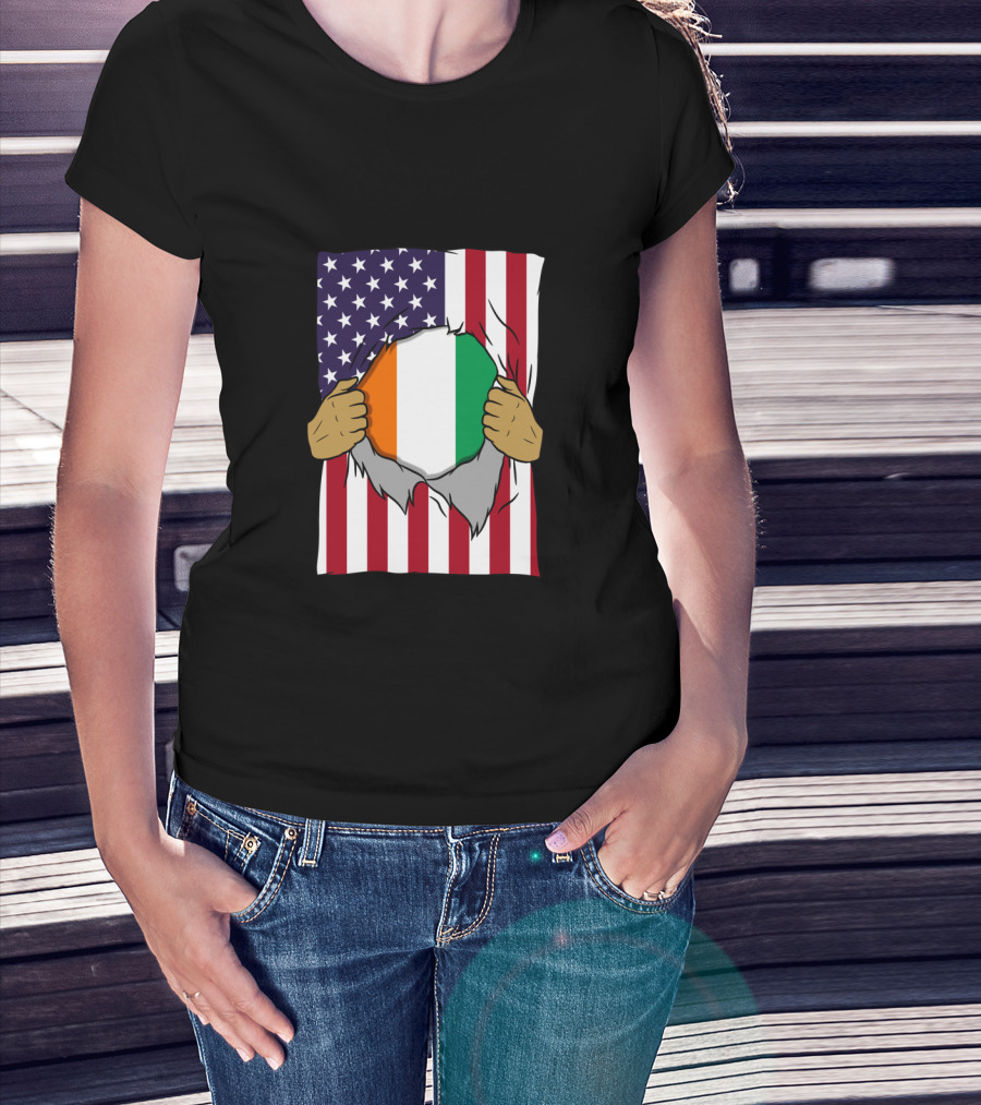 Ivory Coast Flag Inside American Flag Ivorian Pride Home T-Shirt