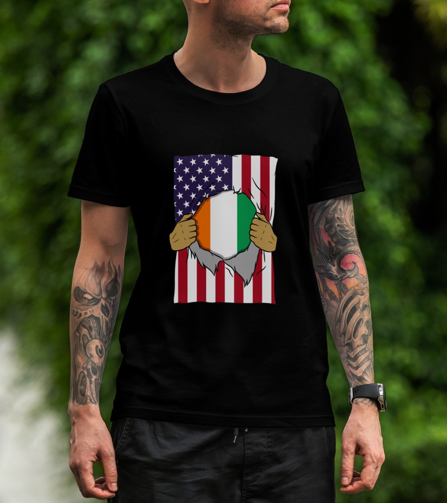Ivory Coast Flag Inside American Flag Ivorian Pride Home T-Shirt