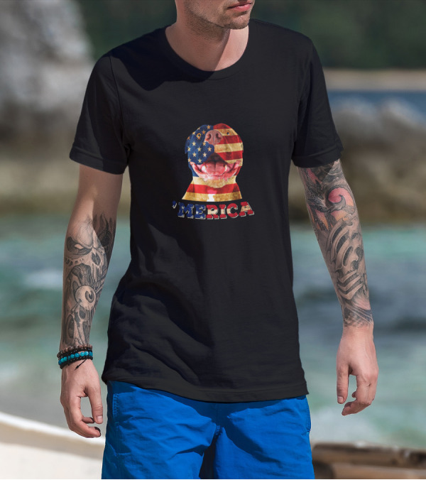 ‘Merica Patriotic Pitbull Dog Lover Funny 4th Of July T-Shirt