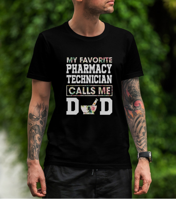 My Favorite Pharmacy Technician Calls Me Dad Retro RX Mortar Pestle T-Shirt