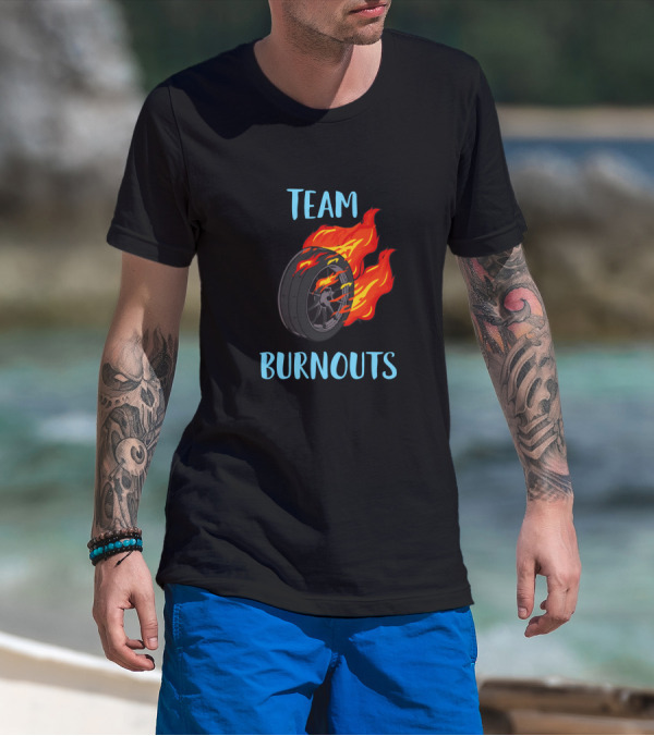 Team Burnouts Gender Reveal Party Idea Baby Boy Reveal Flame Tire T-Shirt