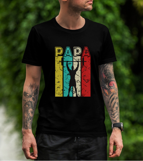 Papa Vintage Weightlifting Silhouette Retro Colors T-Shirt