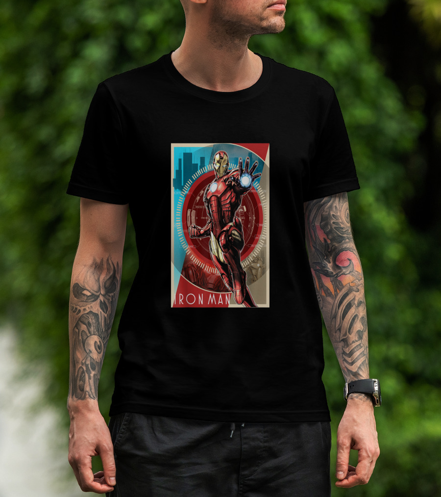 Marvel Iron Man Vintage Tech Futuristic Cityscape T-Shirt