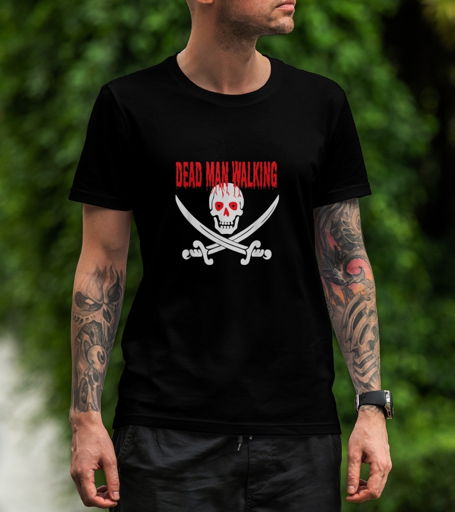 Dead Man Walking Bleeding Skull With Crossed Swords T-Shirt