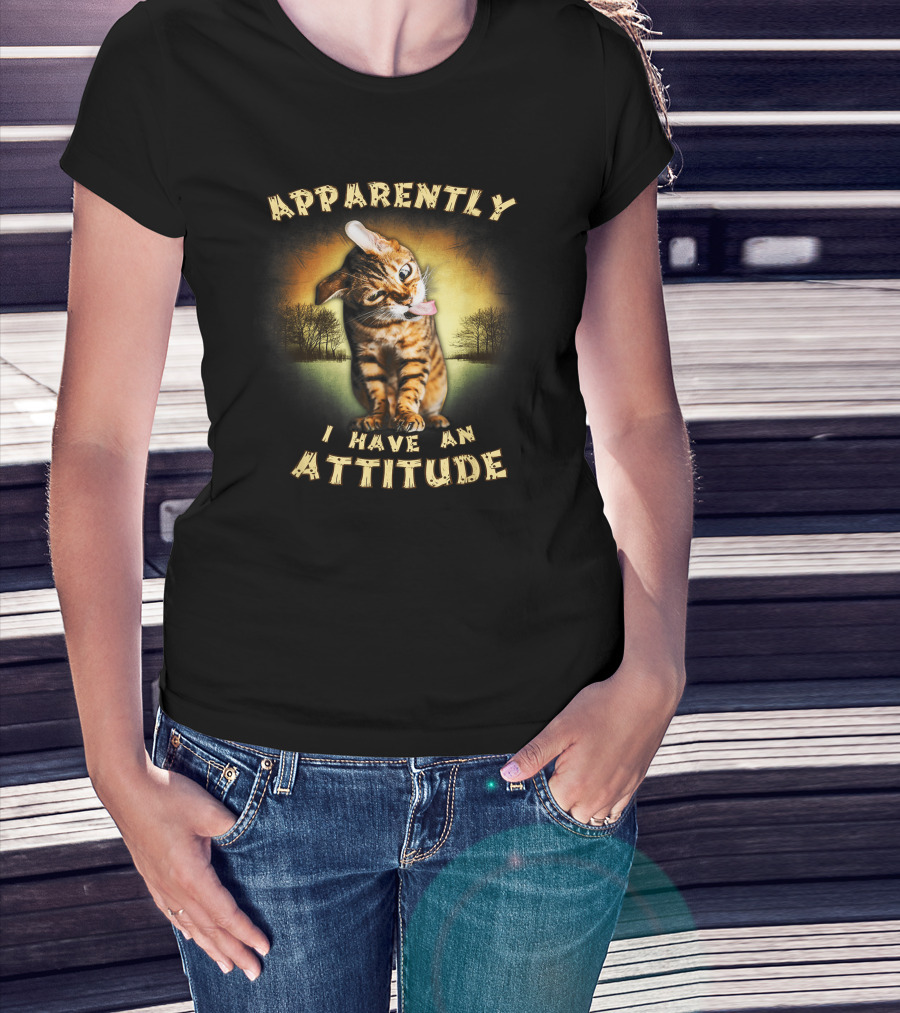 Apparently I Have An Attitude Cat Lover Forest Background T-Shirt