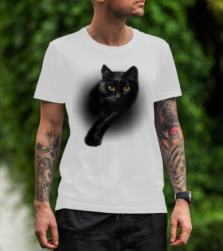 Black Cat Yellow Eyes Halloween T-Shirt