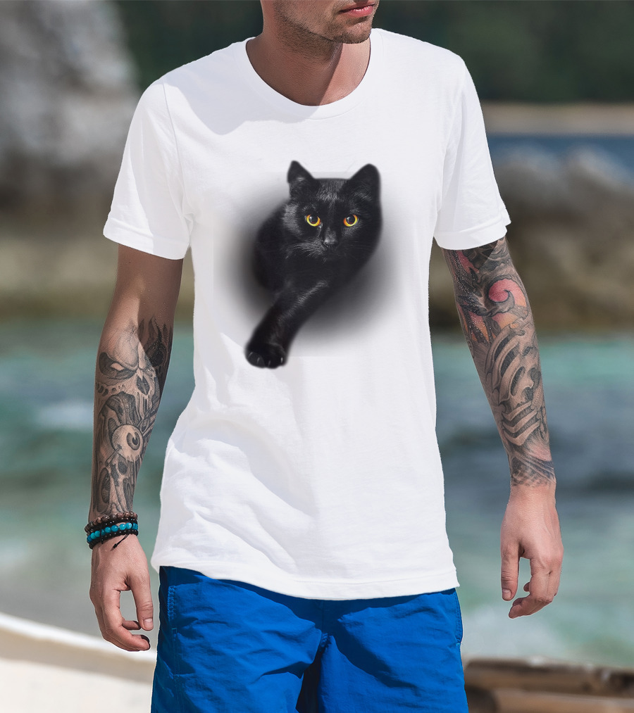 Black Cat Yellow Eyes Halloween T-Shirt