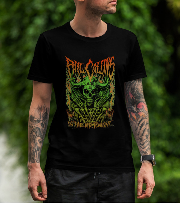 Phil Collins In The Air Tonight Flaming Skull T-Shirt