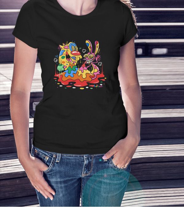 Ren And Stimpy Psychedelic Colorful Splatter T-Shirt