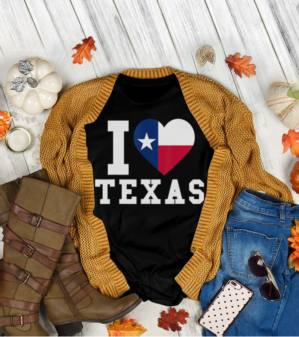 I Love Texas Heart Lone Star Flag T-Shirt