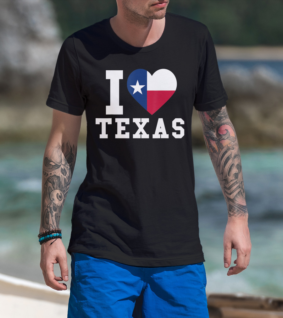 I Love Texas Heart Lone Star Flag T-Shirt