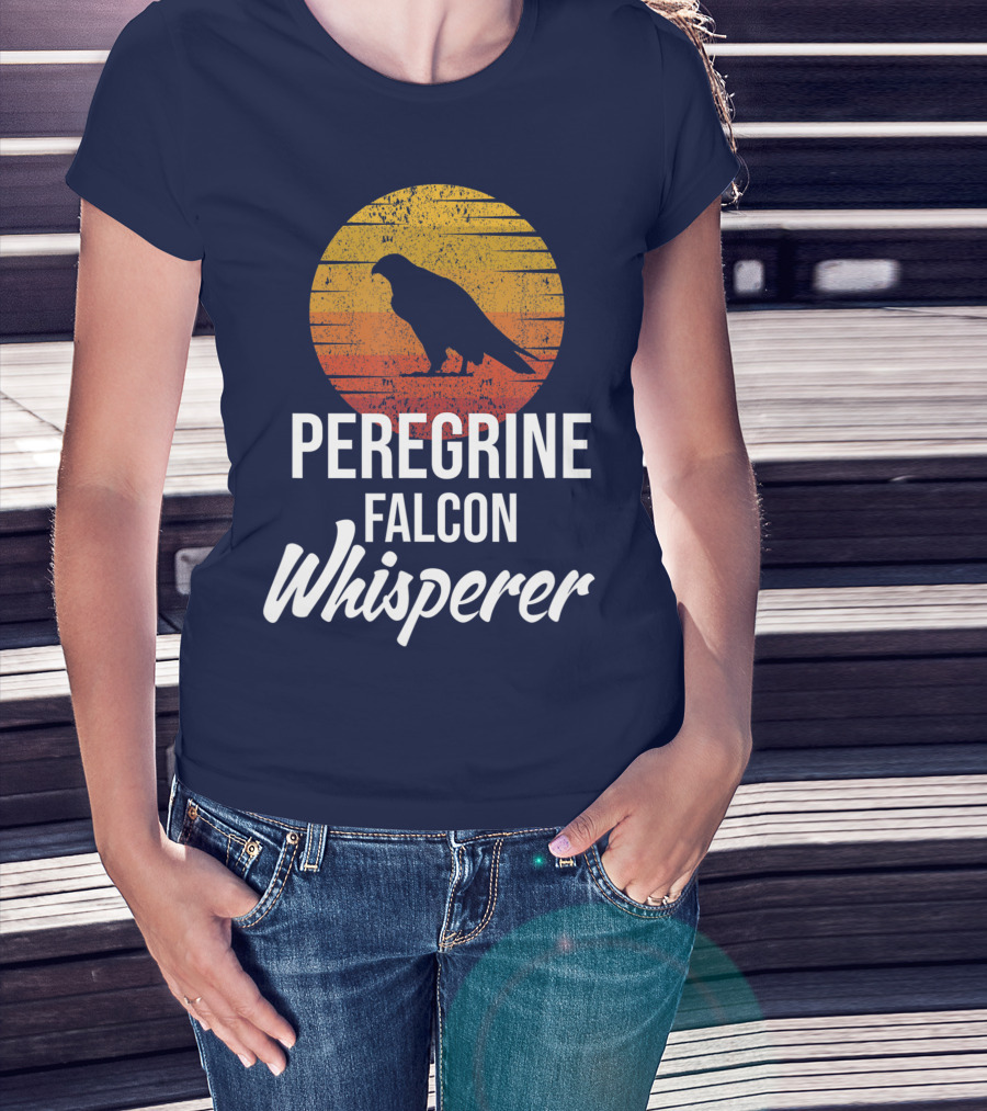Peregrine Falcon Whisperer Bird Nature Silhouette Retro Sun T-Shirt