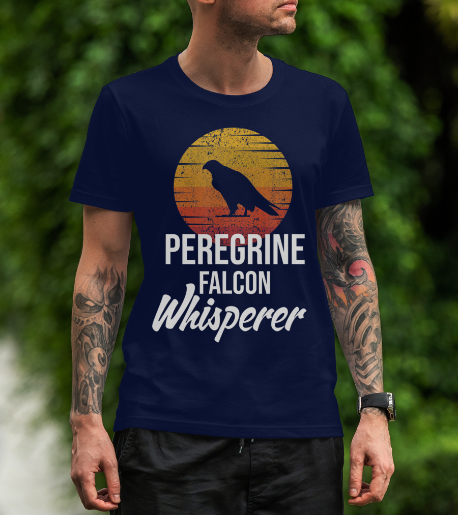 Peregrine Falcon Whisperer Bird Nature Silhouette Retro Sun T-Shirt