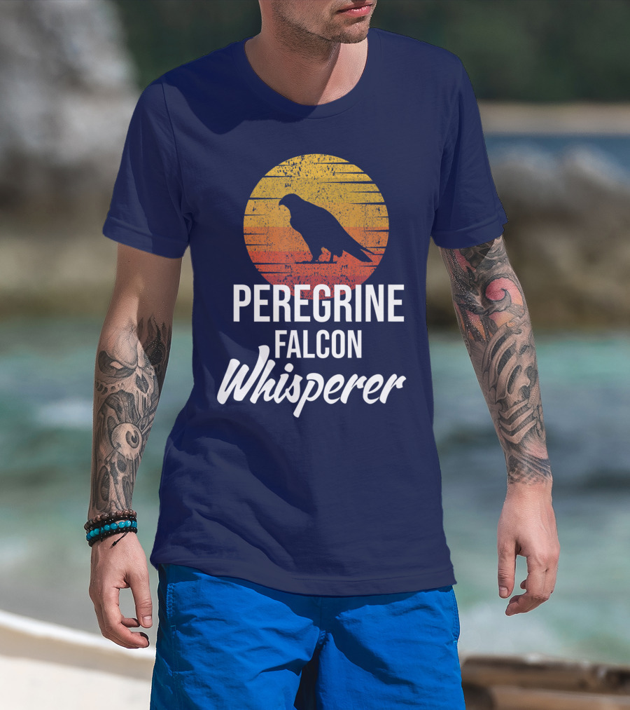 Peregrine Falcon Whisperer Bird Nature Silhouette Retro Sun T-Shirt