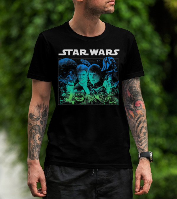 Star Wars Cast Return Of The Jedi Starry Darth Vader Yoda Han Luke Leia T-Shirt
