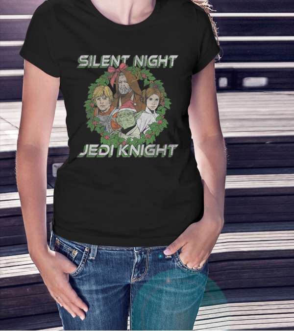 Silent Night Jedi Knight Star Wars Christmas Wreath Group T-Shirt