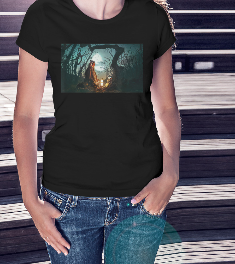 Star Wars The Mandalorian Ahsoka Grogu Jedi Ways Mysterious Forest Panel T-Shirt