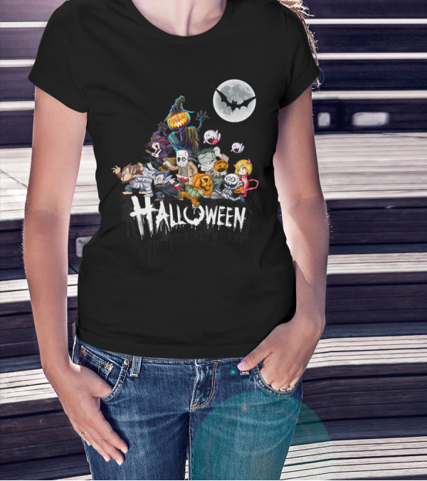 Character Halloween Pumpkin Scarecrow Moon Ghosts Bat Halloween T-Shirt