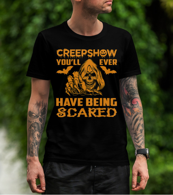 Creepshow You'll Ever Have Being Scared Horror Skeleton Hooded Grim Reaper With Bats T-Shirt