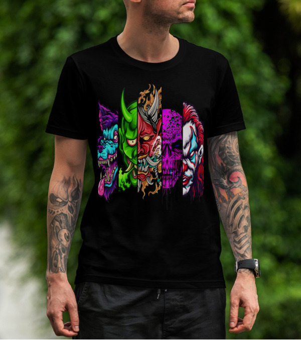 Evil Demons Horror Creatures Scary Halloween Monster Faces T-Shirt