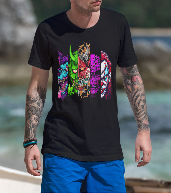 Evil Demons Horror Creatures Scary Halloween Monster Faces T-Shirt