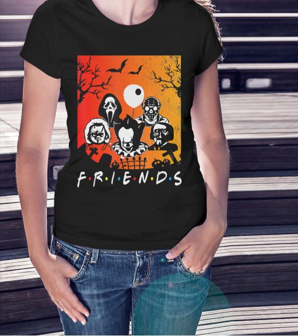 Friends Of Horror Halloween Characters Collage T-Shirt