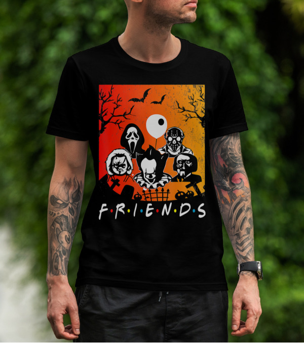 Friends Of Horror Halloween Characters Collage T-Shirt